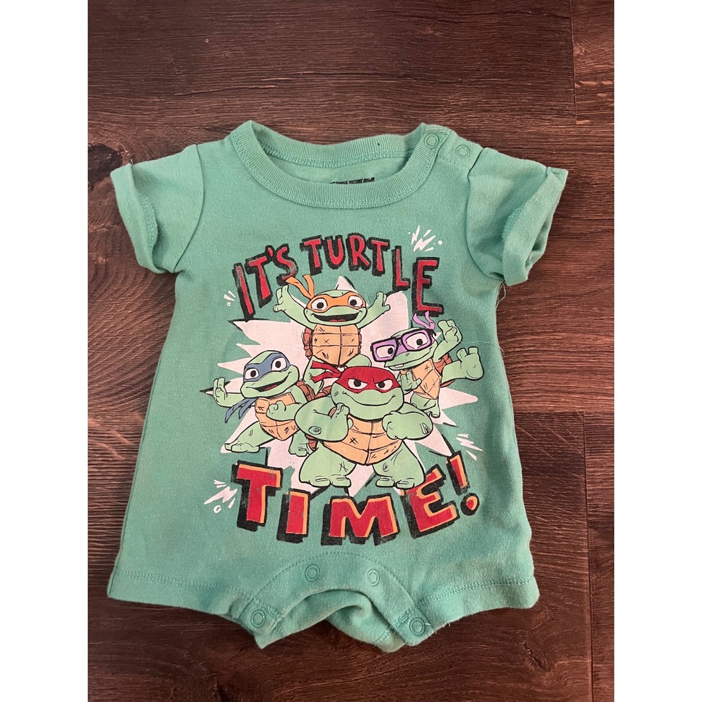 Nickelodeon TMNT Mutant Mayhem Its Turtle Time Romper Mint Green NB